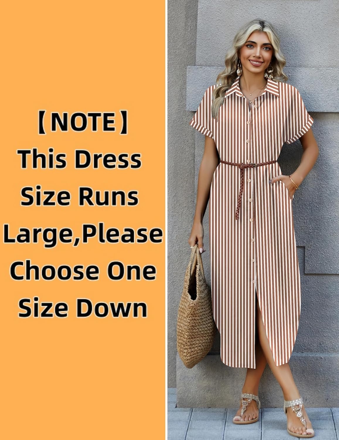image:imageZeagoo Womens Dresses Casual Summer Short Sleeve Button Down Long Shirt Dresses Swimsuit Beach Cover Ups with PocketsBrown Stripe