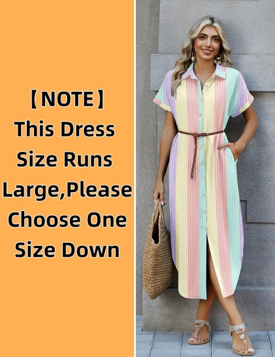 image:imageZeagoo Womens Dresses Casual Summer Short Sleeve Button Down Long Shirt Dresses Swimsuit Beach Cover Ups with PocketsColor Stripe