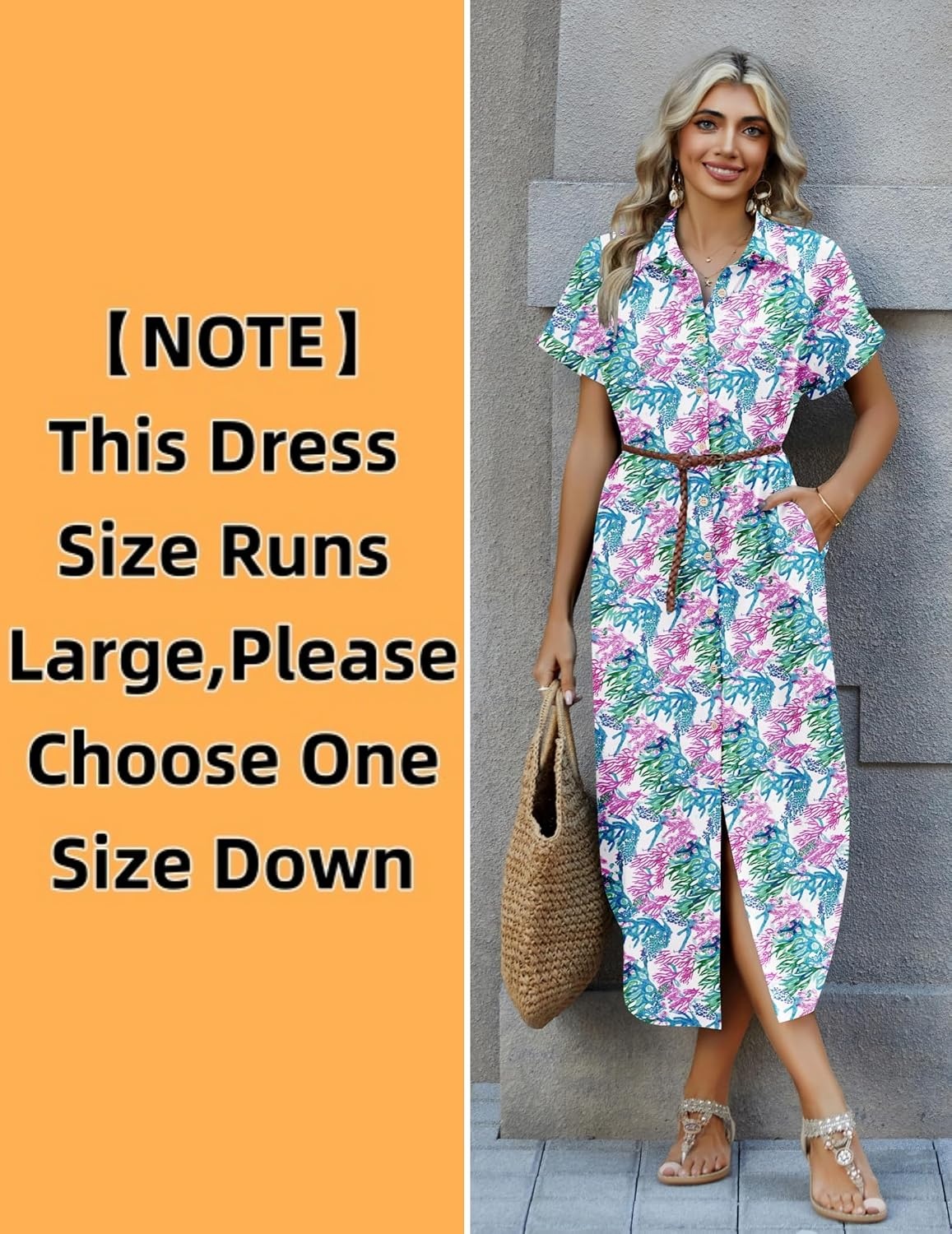 image:imageZeagoo Womens Dresses Casual Summer Short Sleeve Button Down Long Shirt Dresses Swimsuit Beach Cover Ups with PocketsCoral Floral