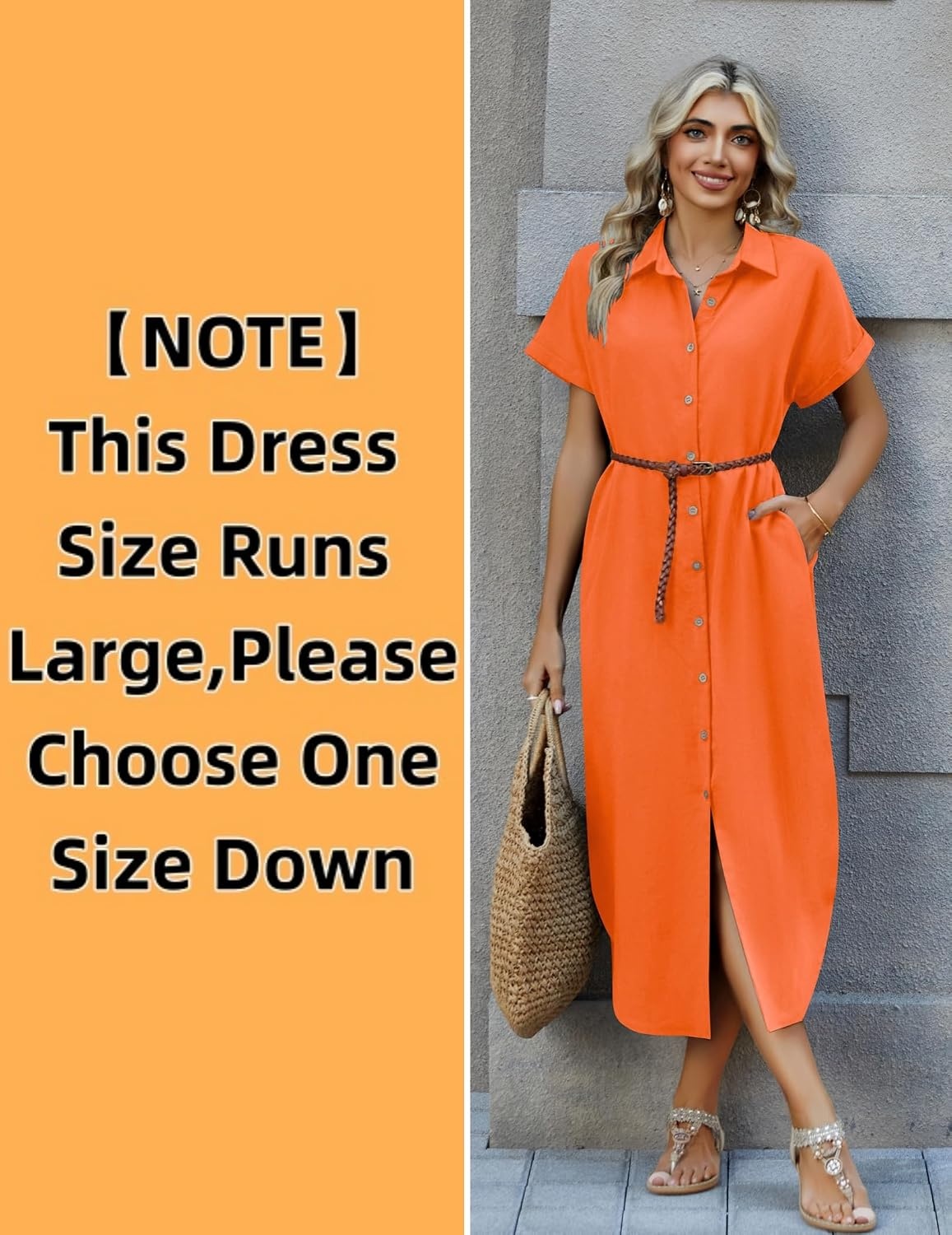 image:imageZeagoo Womens Dresses Casual Summer Short Sleeve Button Down Long Shirt Dresses Swimsuit Beach Cover Ups with PocketsOrange