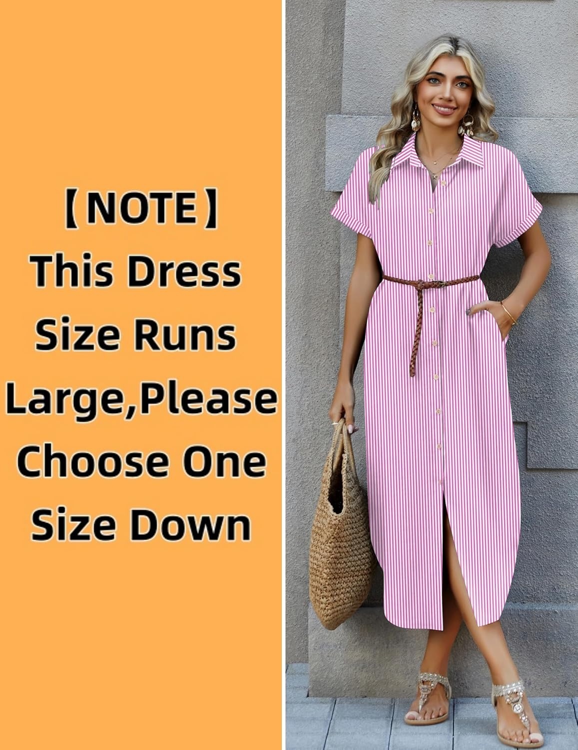 image:imageZeagoo Womens Dresses Casual Summer Short Sleeve Button Down Long Shirt Dresses Swimsuit Beach Cover Ups with PocketsPink Stripe