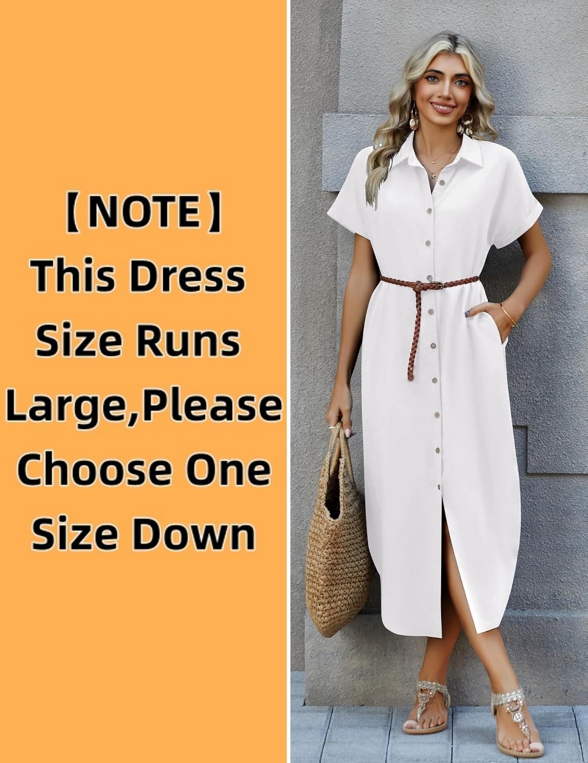 image:imageZeagoo Womens Dresses Casual Summer Short Sleeve Button Down Long Shirt Dresses Swimsuit Beach Cover Ups with PocketsWhite