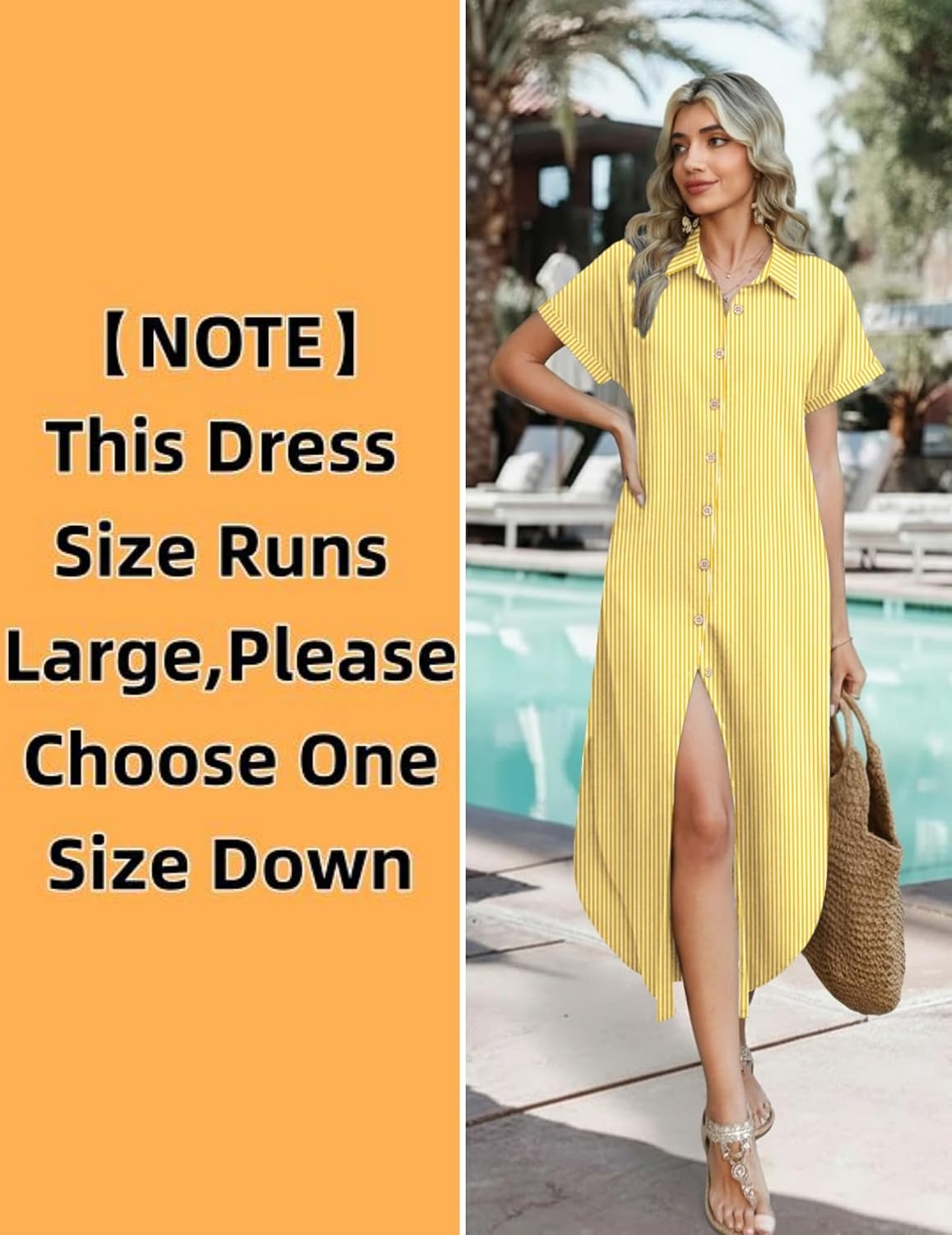 image:imageZeagoo Womens Dresses Casual Summer Short Sleeve Button Down Long Shirt Dresses Swimsuit Beach Cover Ups with PocketsYellow Stripe