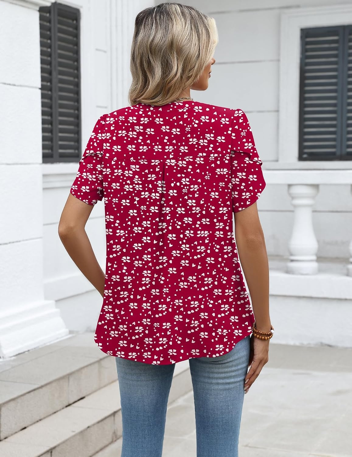 image:imageZeagoo Womens Dressy Casual Chffon Shirts Short Sleeve V Neck Work BlouseBerryflake