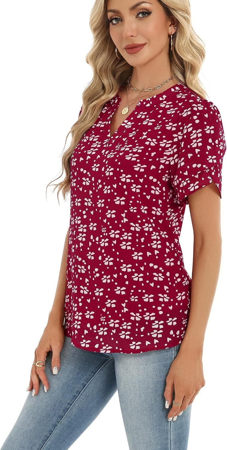image:imageZeagoo Womens Dressy Casual Chffon Shirts Short Sleeve V Neck Work BlouseBerryflake