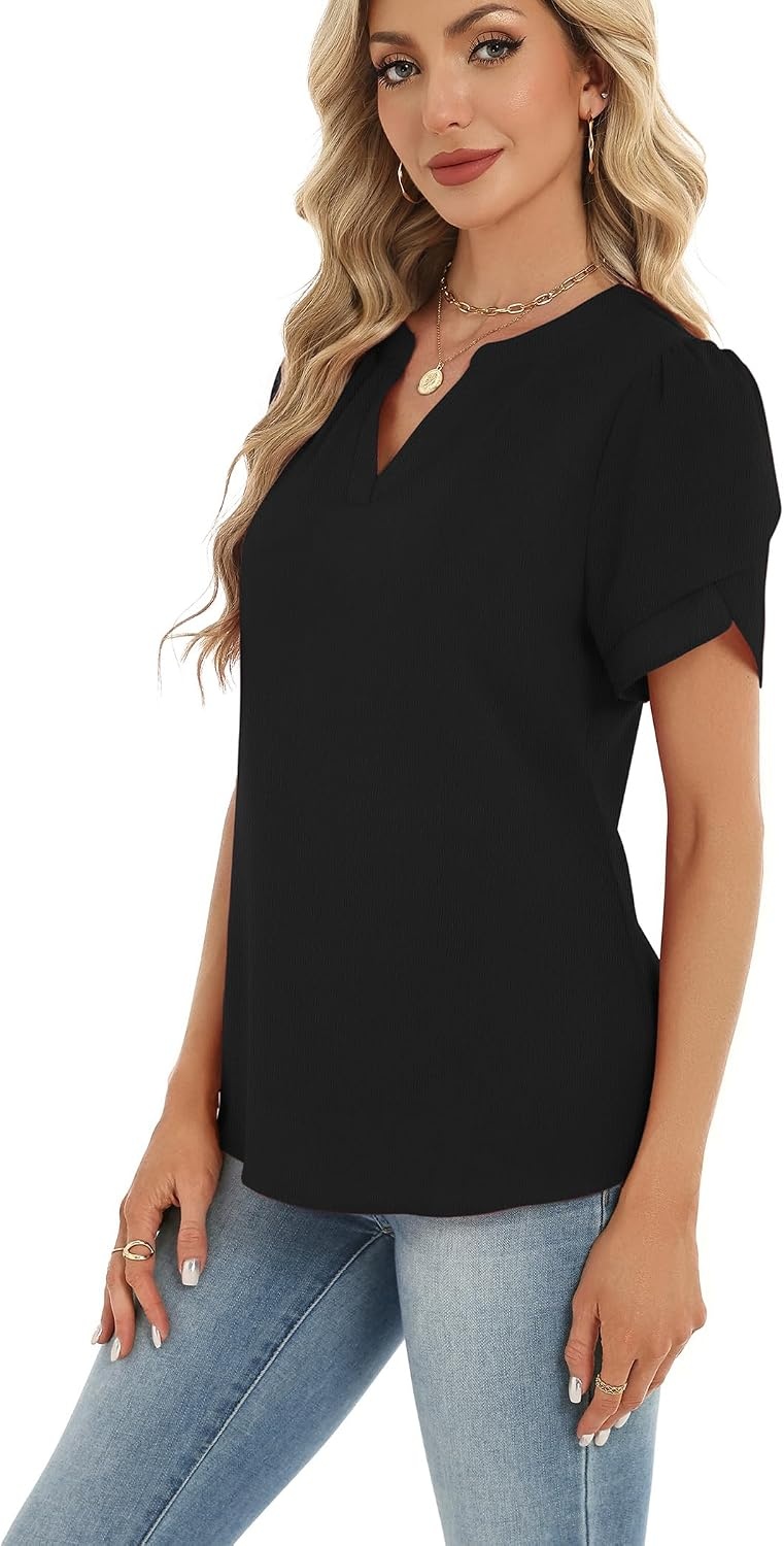image:imageZeagoo Womens Dressy Casual Chffon Shirts Short Sleeve V Neck Work BlouseBlack