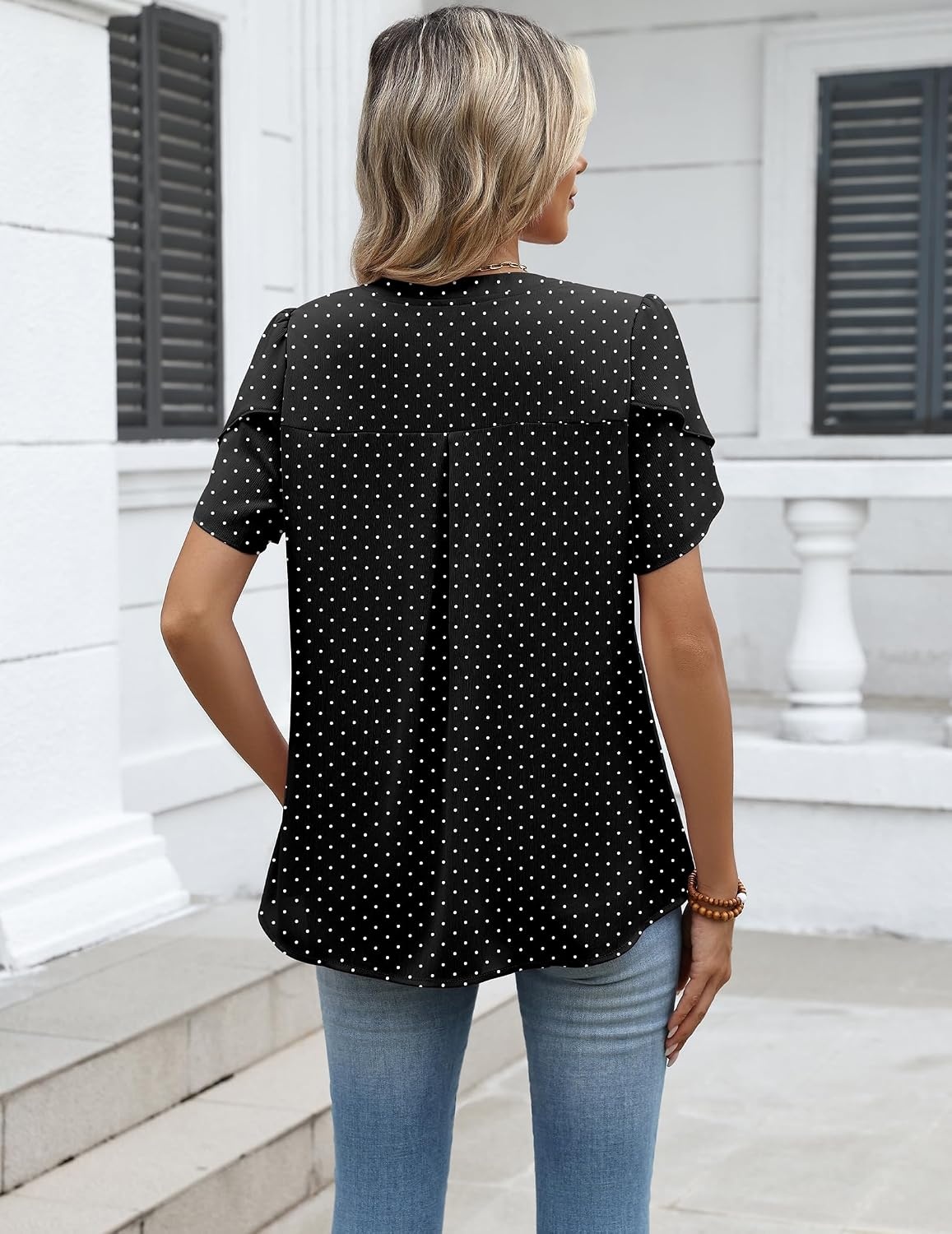 image:imageZeagoo Womens Dressy Casual Chffon Shirts Short Sleeve V Neck Work BlouseBlack Polka Dots