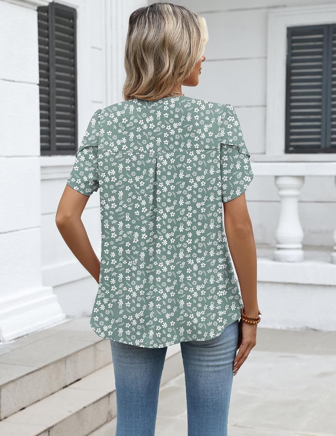 image:imageZeagoo Womens Dressy Casual Chffon Shirts Short Sleeve V Neck Work BlouseGreen Floral