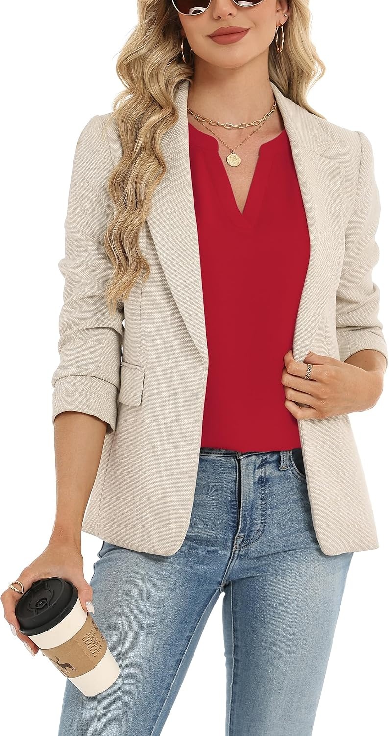 image:imageZeagoo Womens Dressy Casual Chffon Shirts Short Sleeve V Neck Work BlouseRed