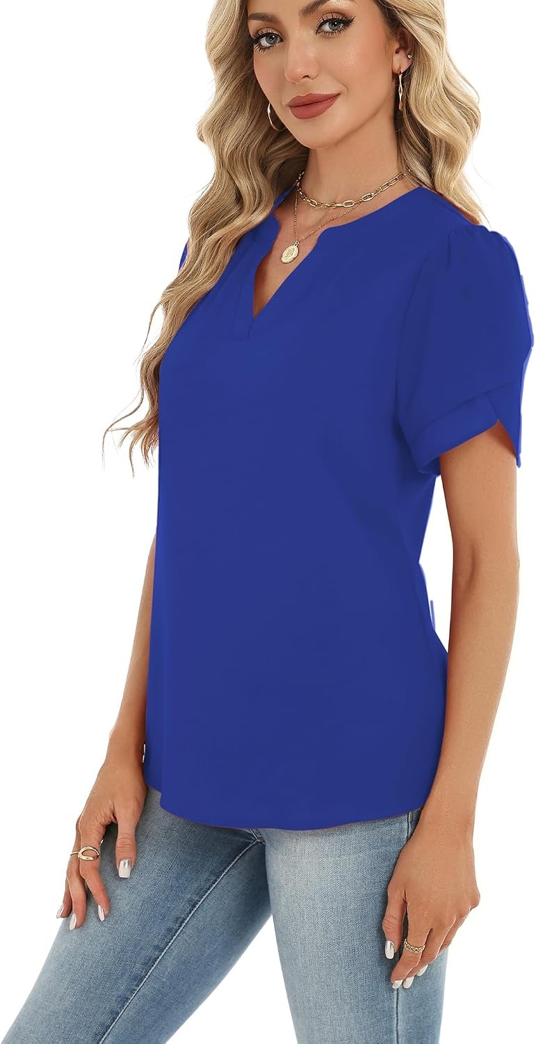image:imageZeagoo Womens Dressy Casual Chffon Shirts Short Sleeve V Neck Work BlouseRoyal Blue