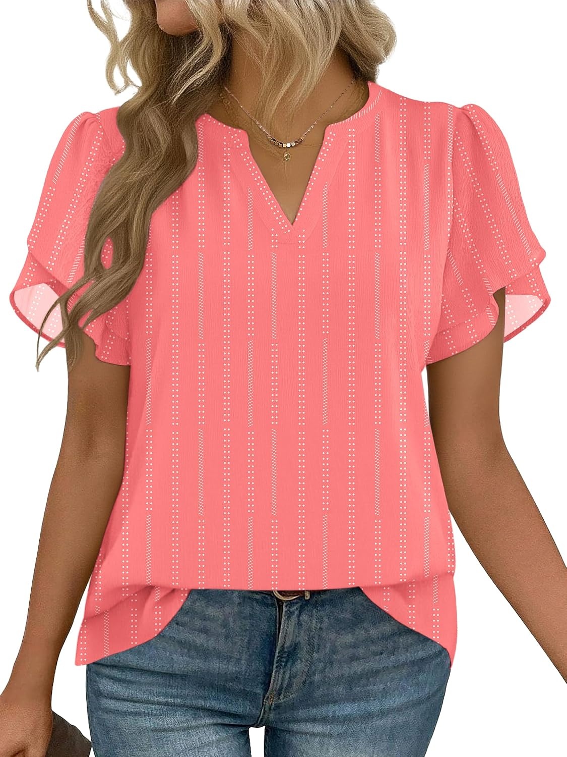 image:imageZeagoo Womens Dressy Casual Chffon Shirts Short Sleeve V Neck Work BlouseStripe