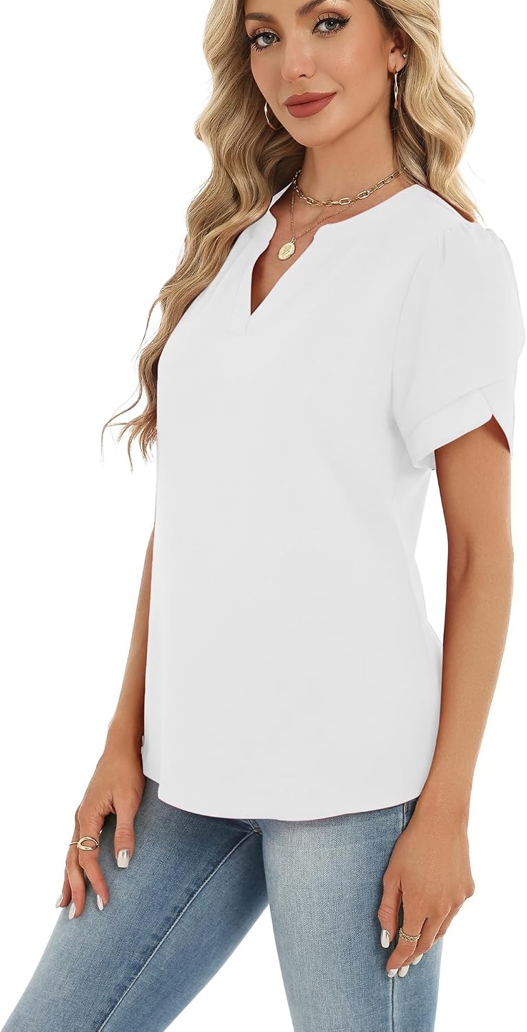 image:imageZeagoo Womens Dressy Casual Chffon Shirts Short Sleeve V Neck Work BlouseWhite