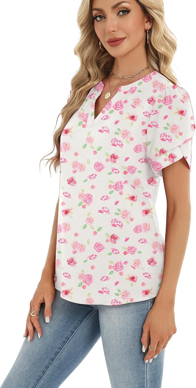 image:imageZeagoo Womens Dressy Casual Chffon Shirts Short Sleeve V Neck Work BlouseWhite Floral