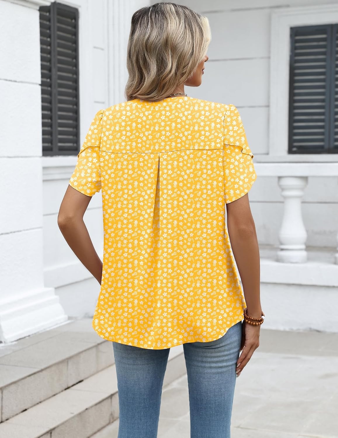image:imageZeagoo Womens Dressy Casual Chffon Shirts Short Sleeve V Neck Work BlouseYellow Floral