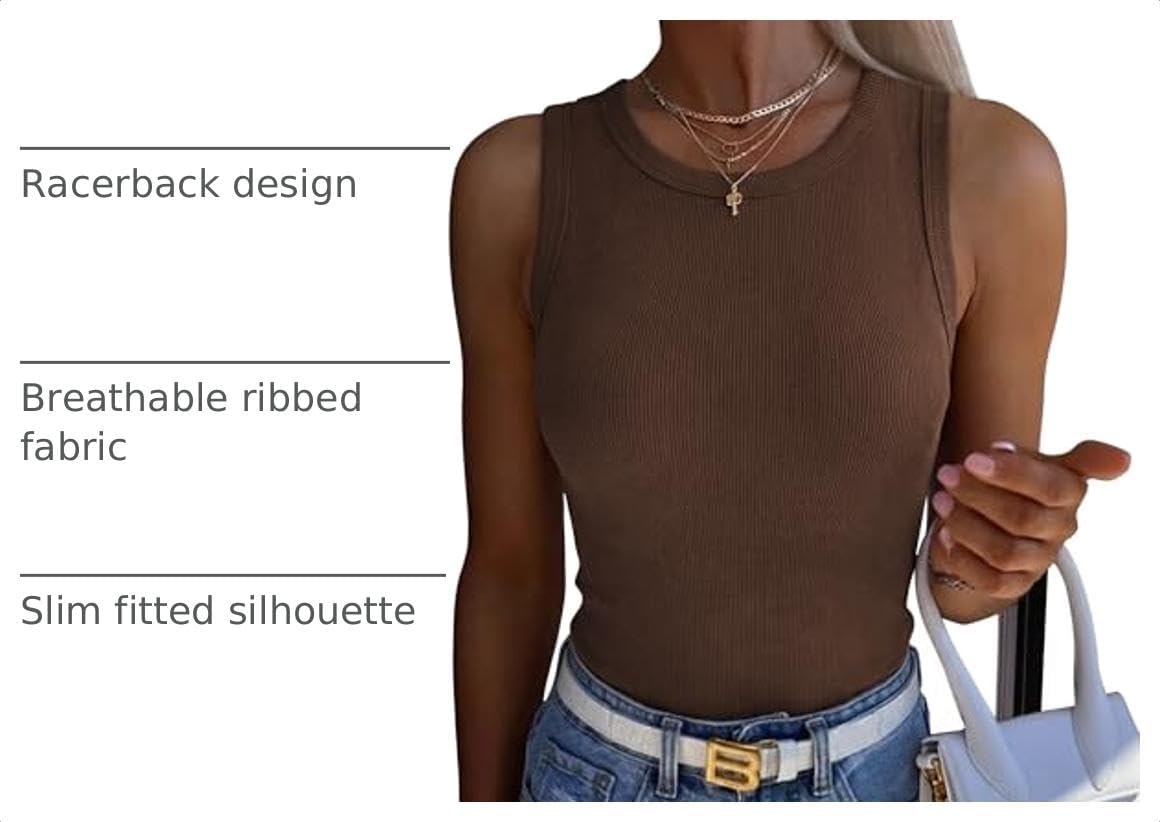 image:imageZeagoo Womens Sleeveless Crewneck Ribbed Tank Tops Casual Basic Summer TopBrown