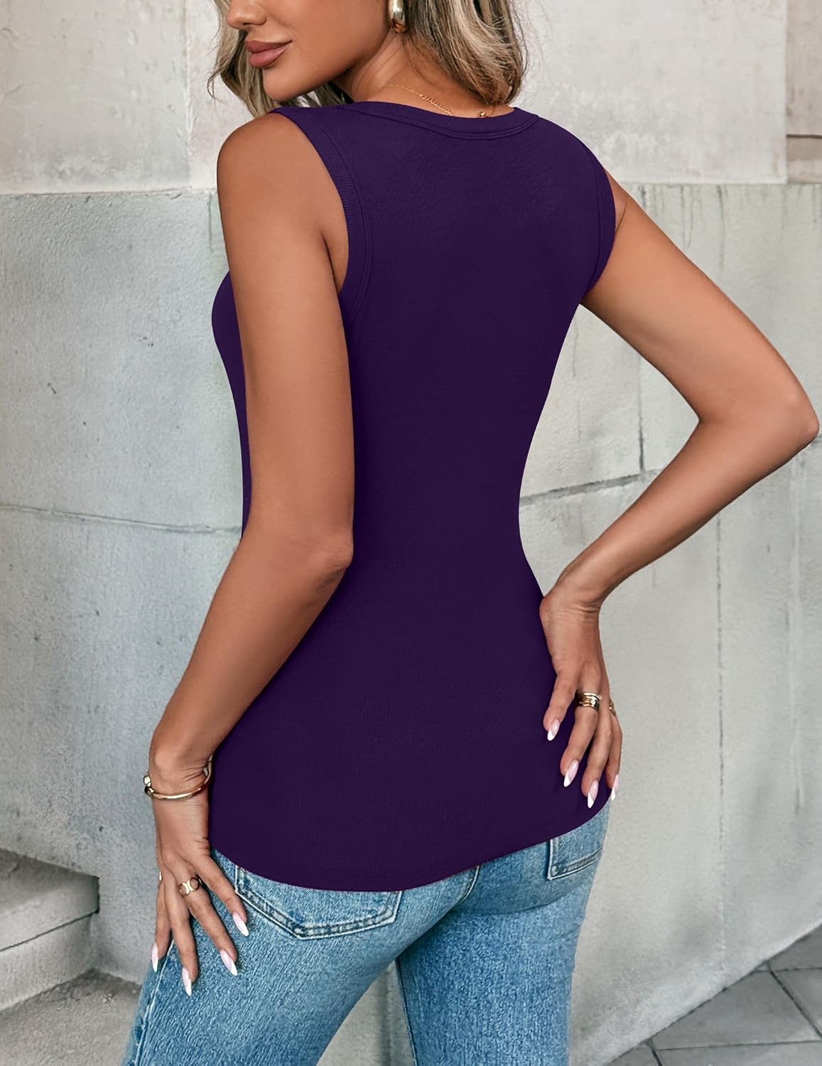 image:imageZeagoo Womens Sleeveless Crewneck Ribbed Tank Tops Casual Basic Summer TopDark Purple