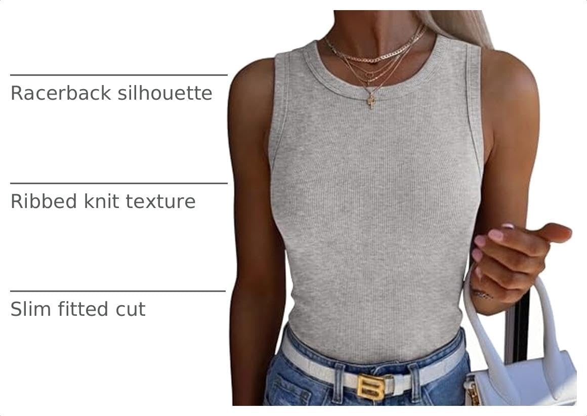 image:imageZeagoo Womens Sleeveless Crewneck Ribbed Tank Tops Casual Basic Summer TopLight Grey