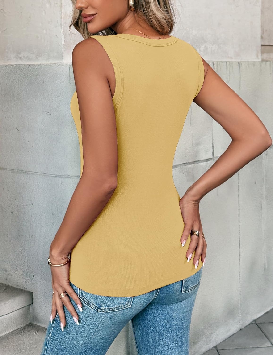 image:imageZeagoo Womens Sleeveless Crewneck Ribbed Tank Tops Casual Basic Summer TopYellow