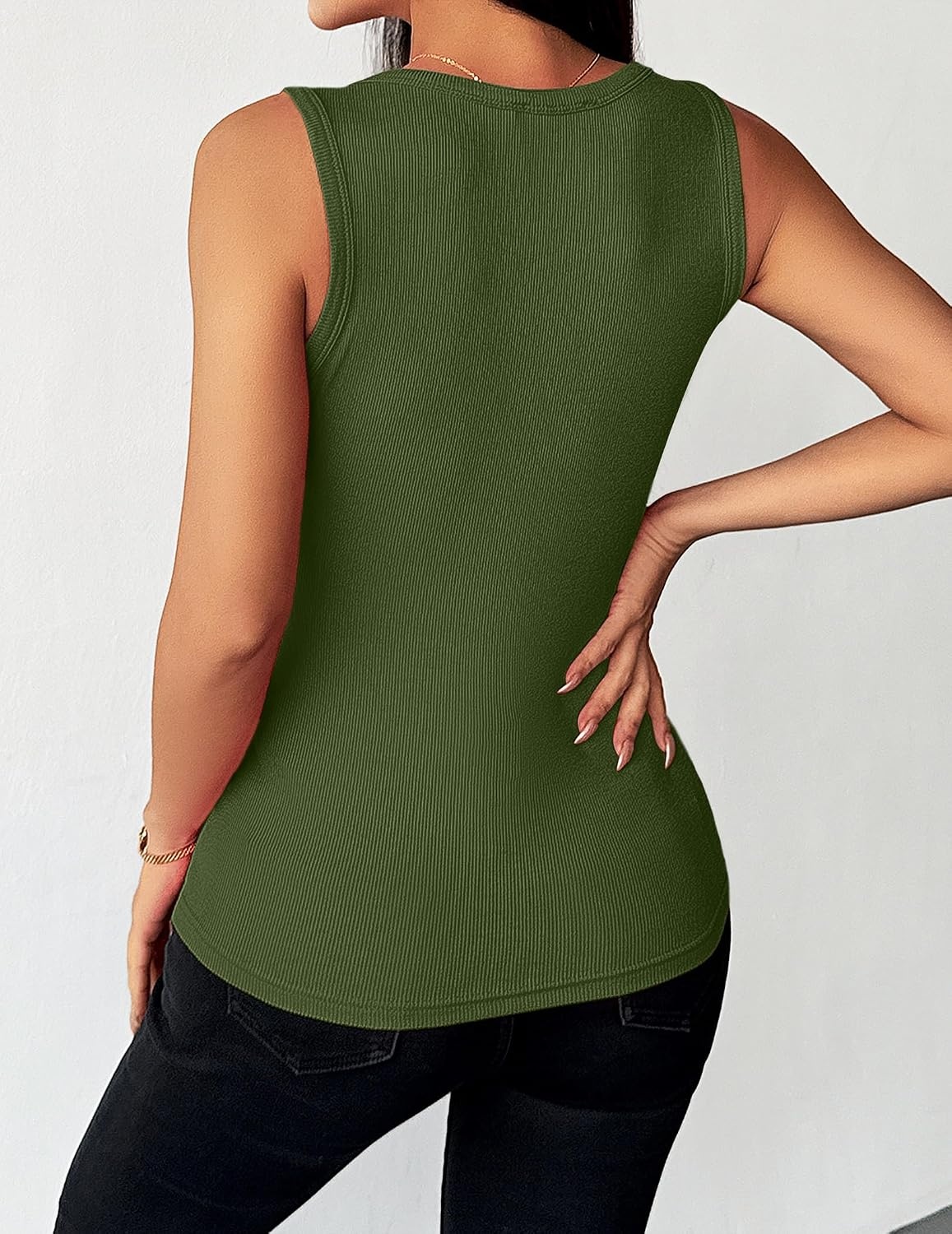 image:imageZeagoo Womens Sleeveless Scoop Neck Tank Tops Ribbed Fitted Basic Tops 2026Army Green