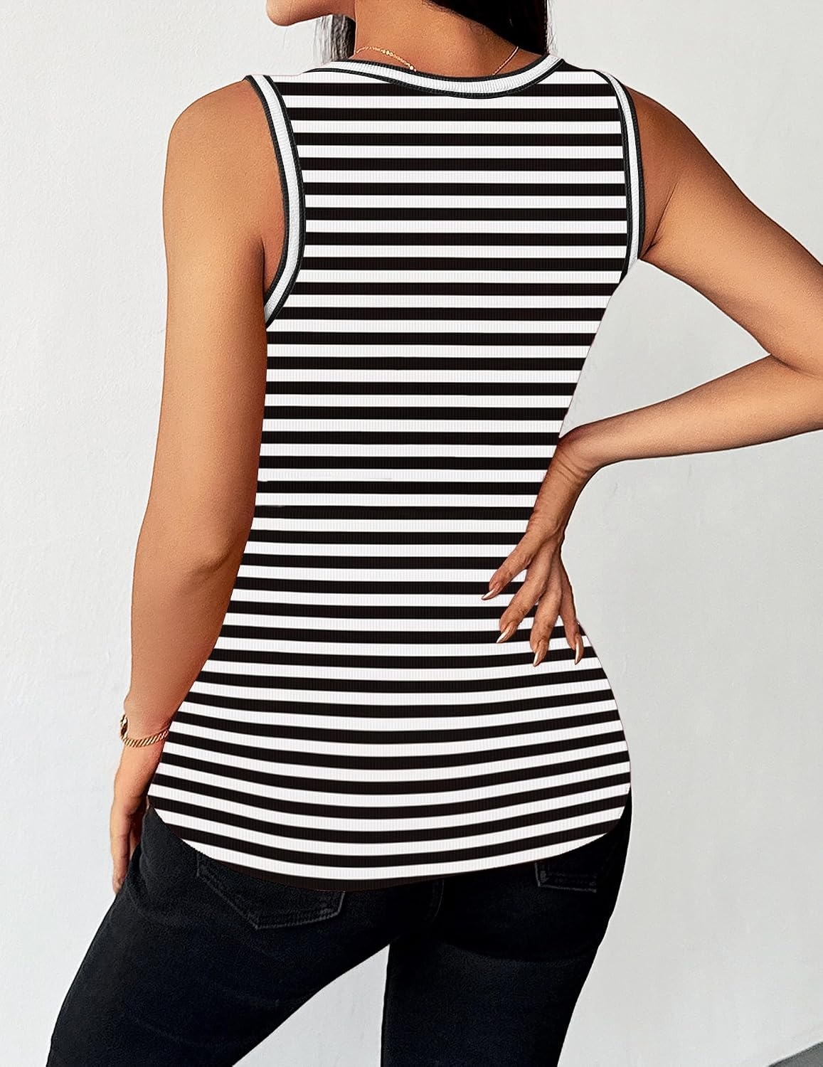 image:imageZeagoo Womens Sleeveless Scoop Neck Tank Tops Ribbed Fitted Basic Tops 2026Atw454 Stripe Black White