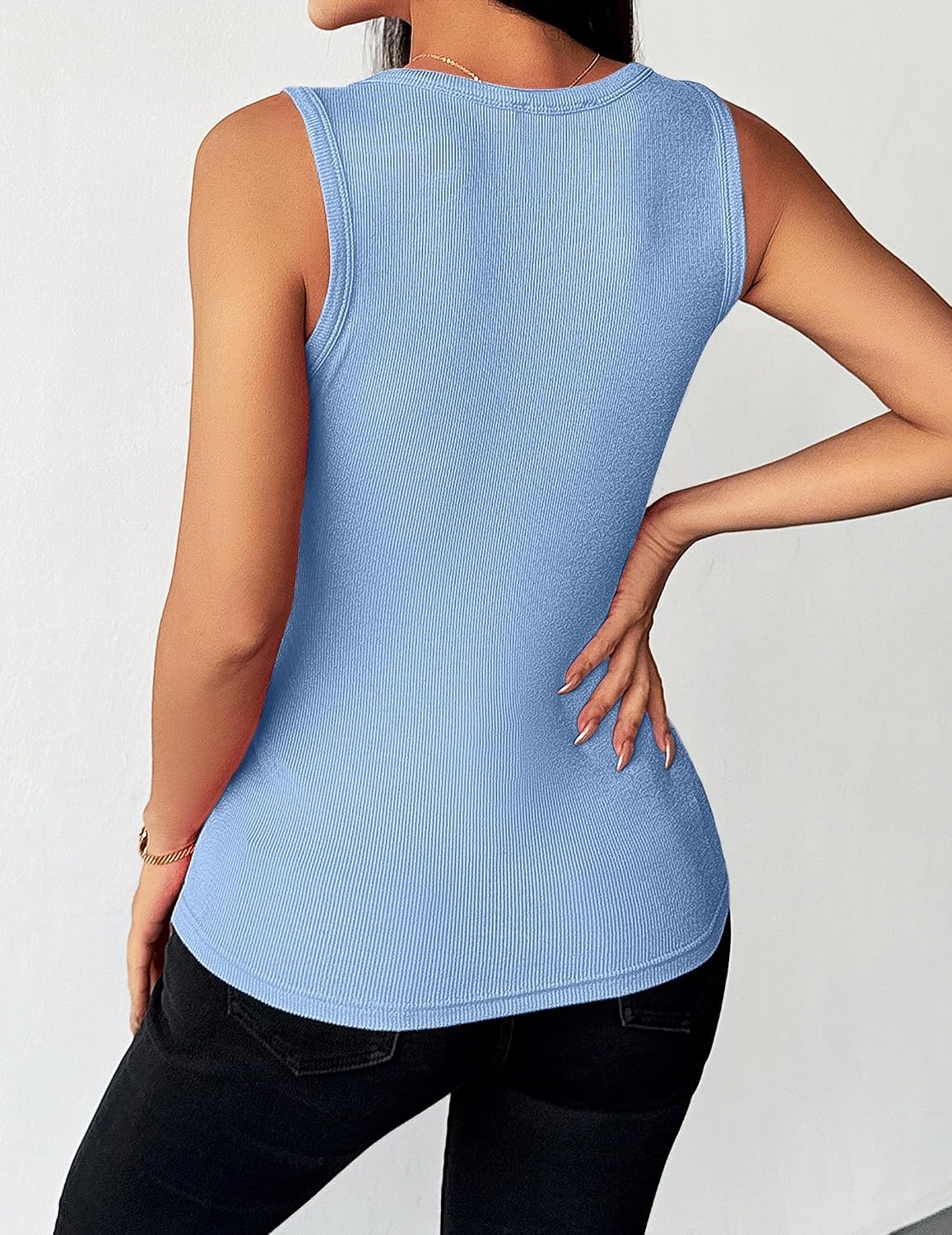 image:imageZeagoo Womens Sleeveless Scoop Neck Tank Tops Ribbed Fitted Basic Tops 2026Blue