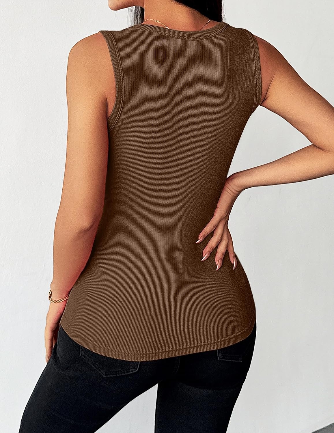 image:imageZeagoo Womens Sleeveless Scoop Neck Tank Tops Ribbed Fitted Basic Tops 2026Brown