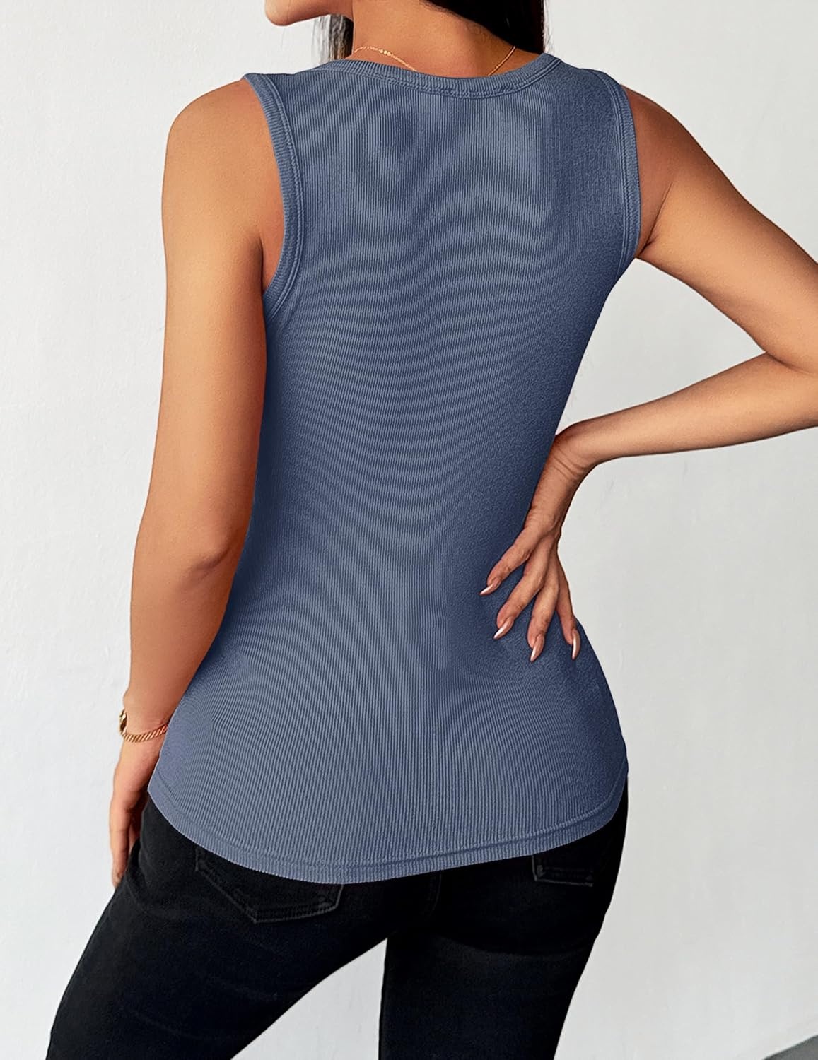 image:imageZeagoo Womens Sleeveless Scoop Neck Tank Tops Ribbed Fitted Basic Tops 2026Dark Blue