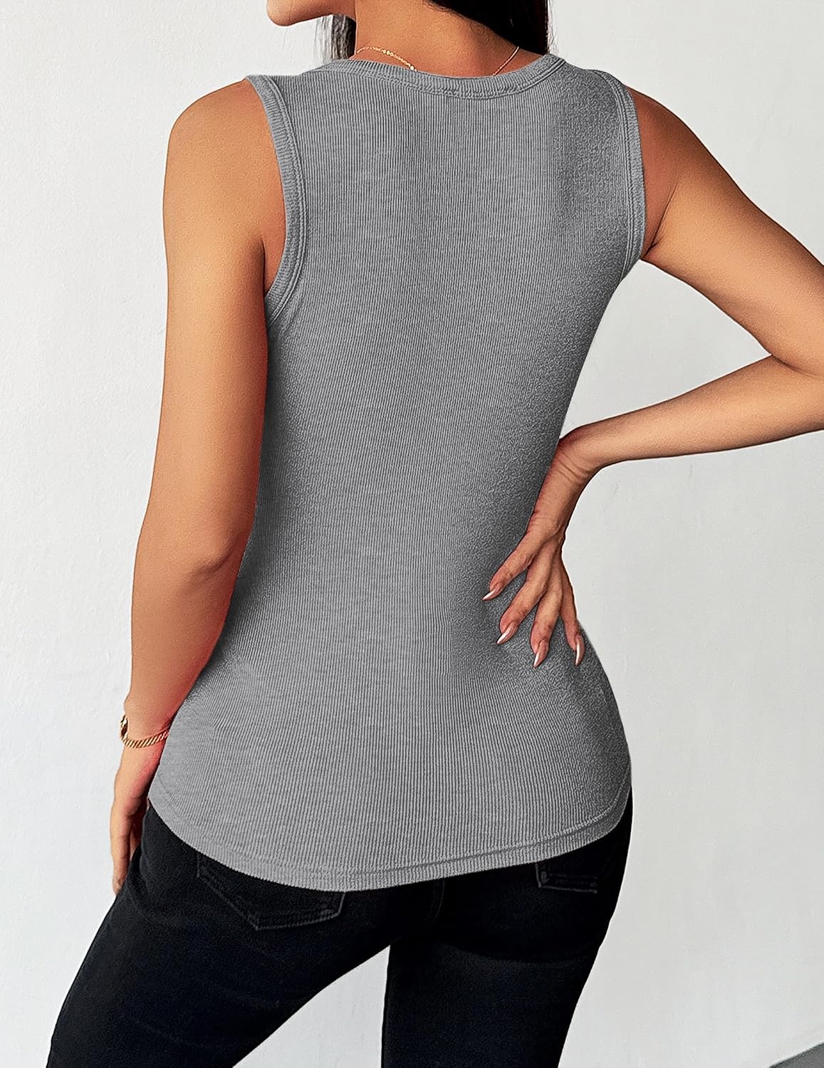 image:imageZeagoo Womens Sleeveless Scoop Neck Tank Tops Ribbed Fitted Basic Tops 2026Grey