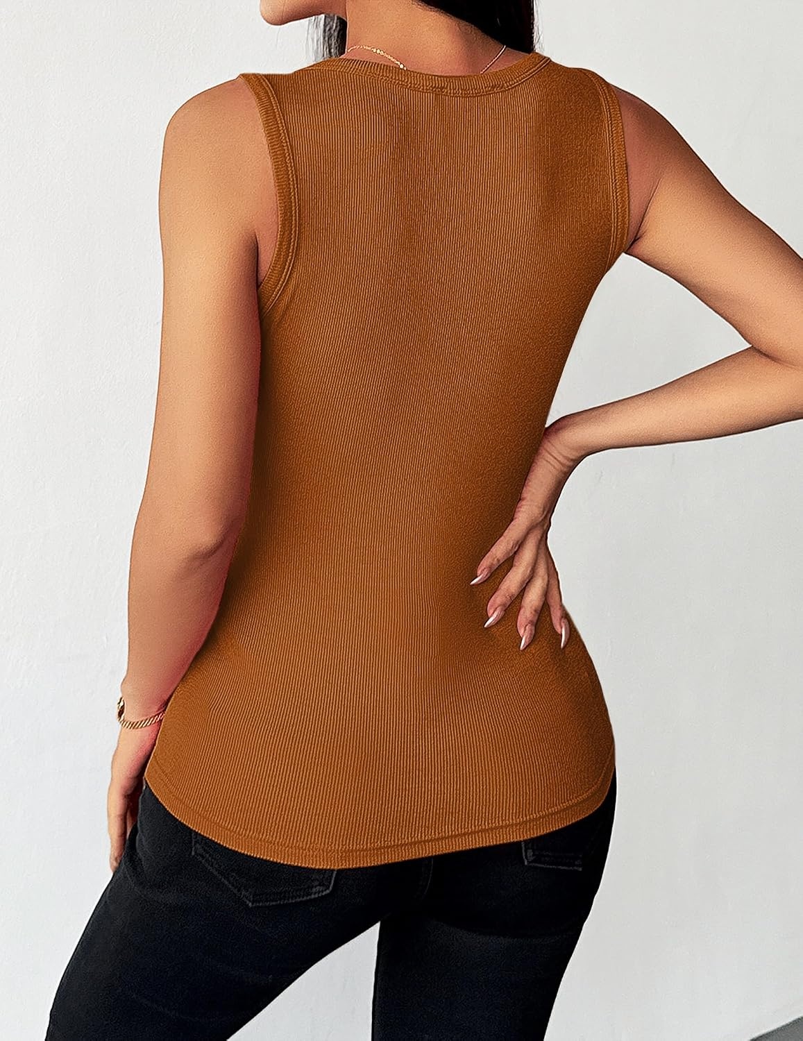 image:imageZeagoo Womens Sleeveless Scoop Neck Tank Tops Ribbed Fitted Basic Tops 2026Light Brown