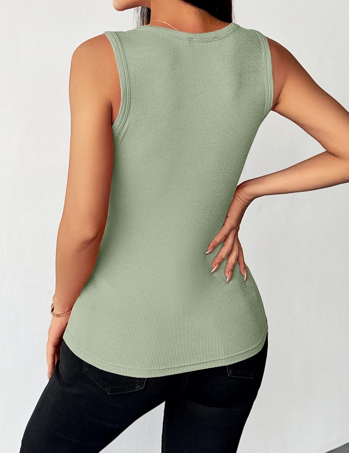 image:imageZeagoo Womens Sleeveless Scoop Neck Tank Tops Ribbed Fitted Basic Tops 2026Light Green