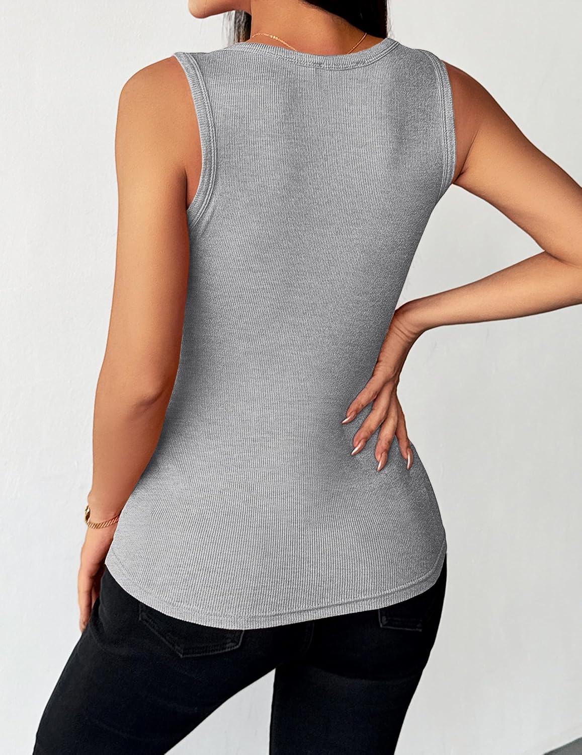 image:imageZeagoo Womens Sleeveless Scoop Neck Tank Tops Ribbed Fitted Basic Tops 2026Light Grey
