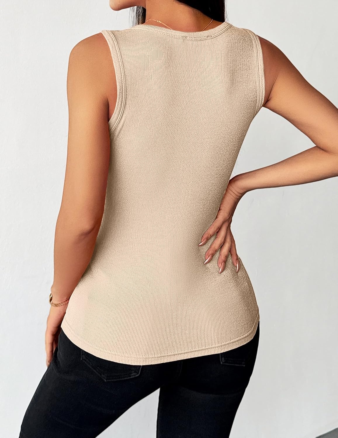 image:imageZeagoo Womens Sleeveless Scoop Neck Tank Tops Ribbed Fitted Basic Tops 2026Light Khakibeige