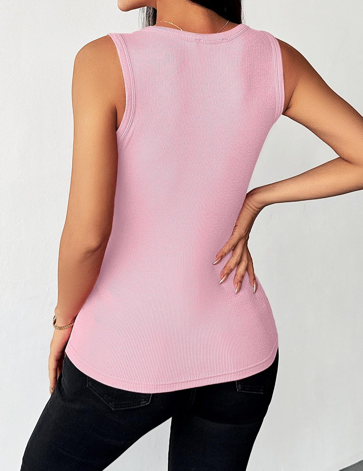 image:imageZeagoo Womens Sleeveless Scoop Neck Tank Tops Ribbed Fitted Basic Tops 2026Pink