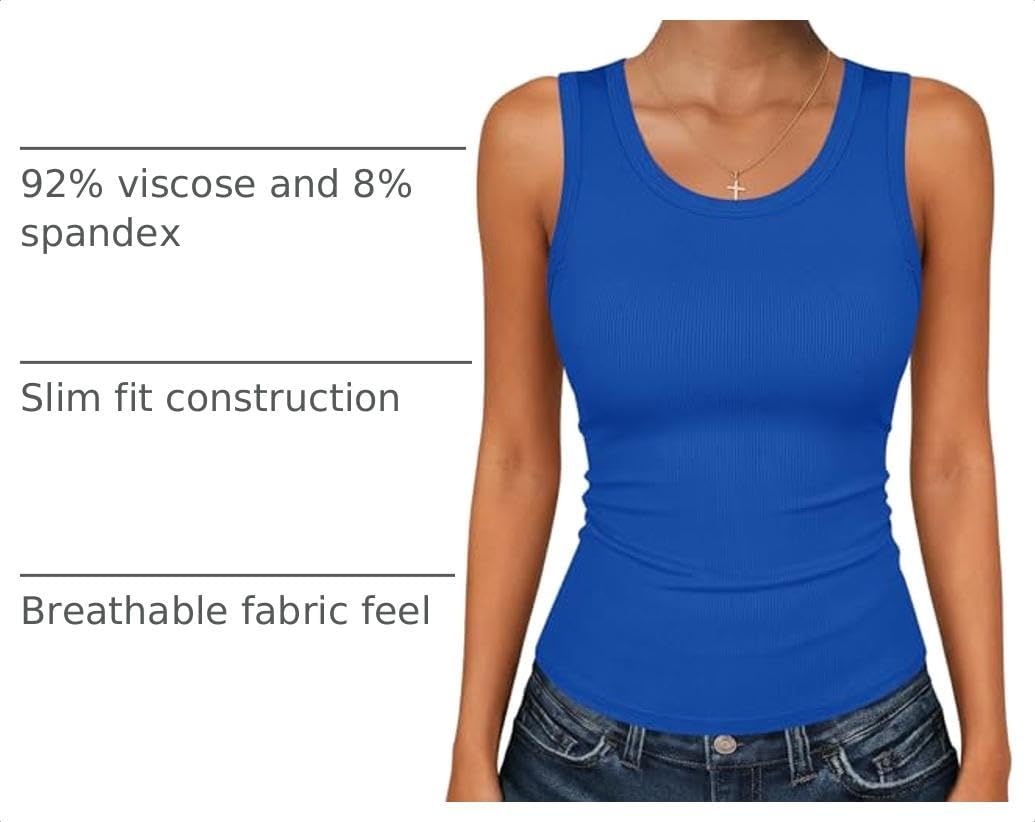 image:imageZeagoo Womens Sleeveless Scoop Neck Tank Tops Ribbed Fitted Basic Tops 2026Royal Blue