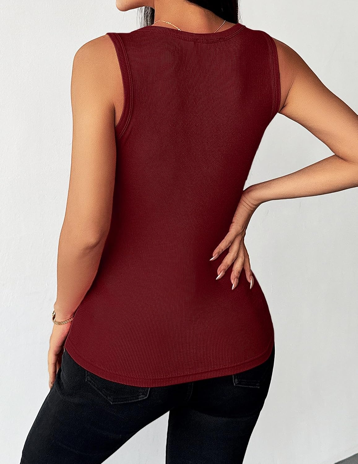 image:imageZeagoo Womens Sleeveless Scoop Neck Tank Tops Ribbed Fitted Basic Tops 2026Wine Red