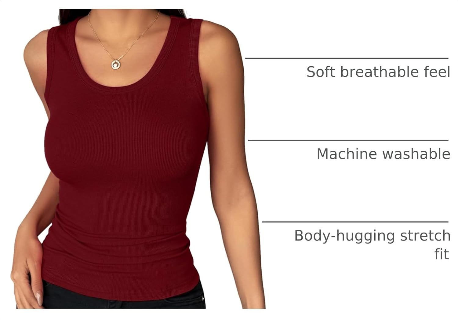 image:imageZeagoo Womens Sleeveless Scoop Neck Tank Tops Ribbed Fitted Basic Tops 2026Wine Red