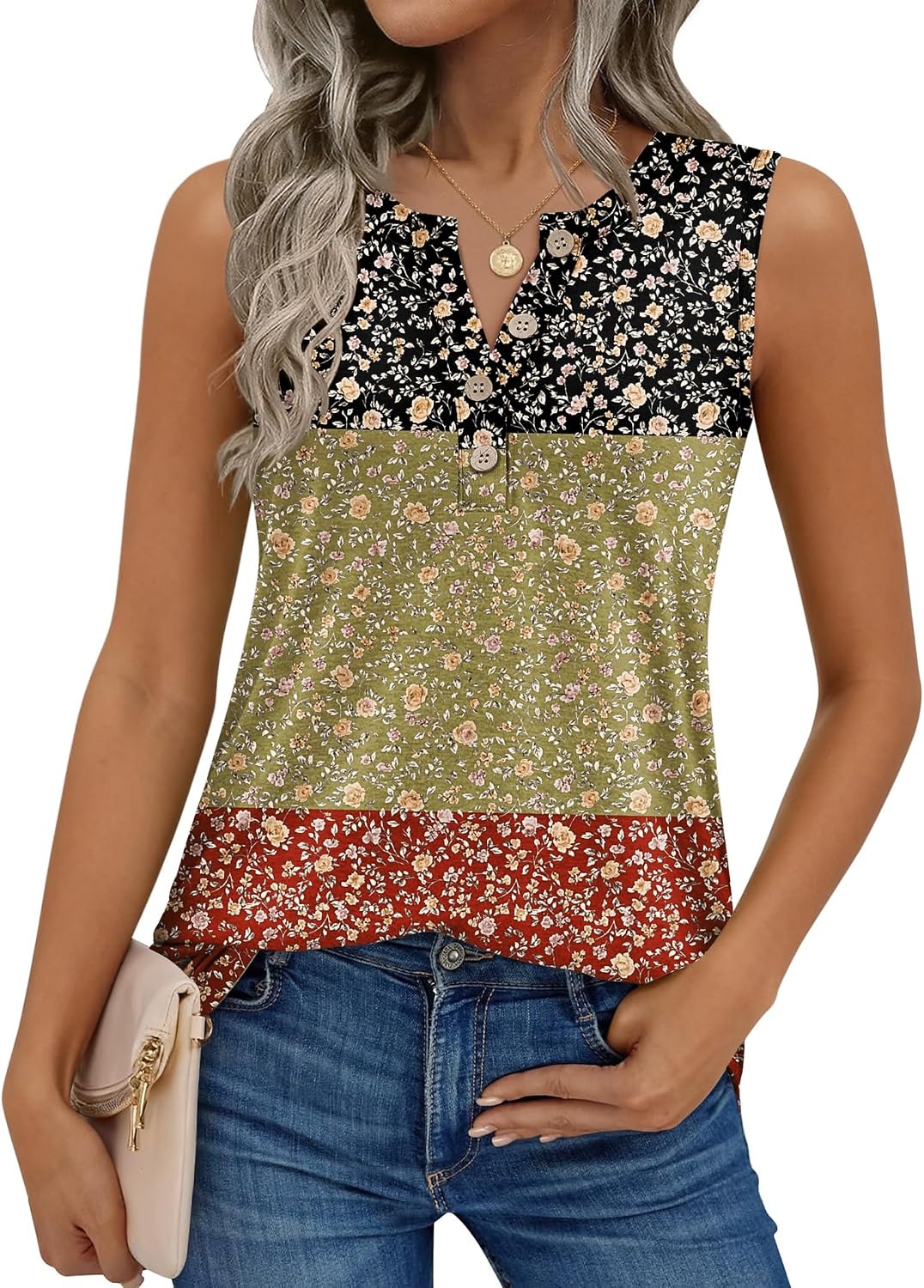 image:imageZeagoo Womens Sleeveless Tank Tops Crew Neck Loose Fit Button Summer TopsA Xh553