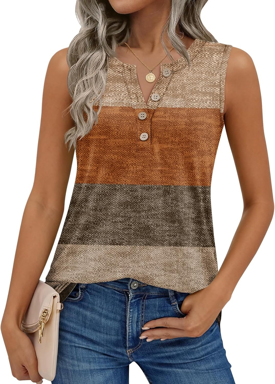 image:imageZeagoo Womens Sleeveless Tank Tops Crew Neck Loose Fit Button Summer TopsJh398