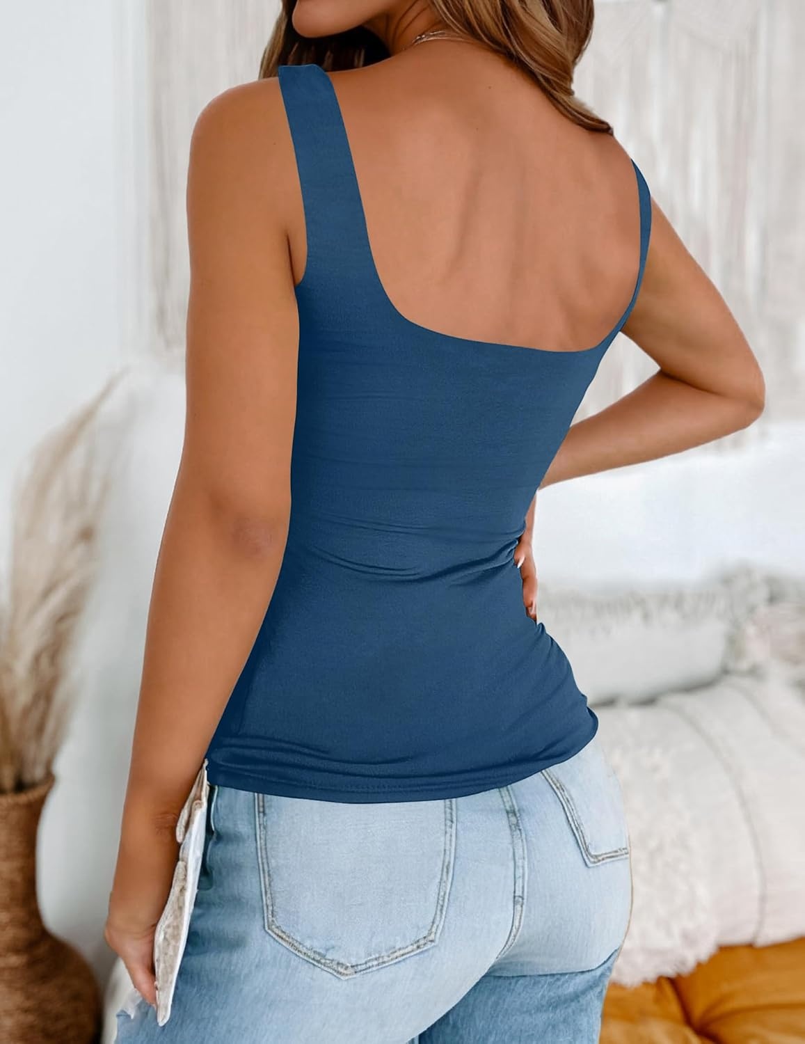 image:imageZeagoo Womens Square Neck Double Lined Tank Tops Cute Summer TopDeep Blue