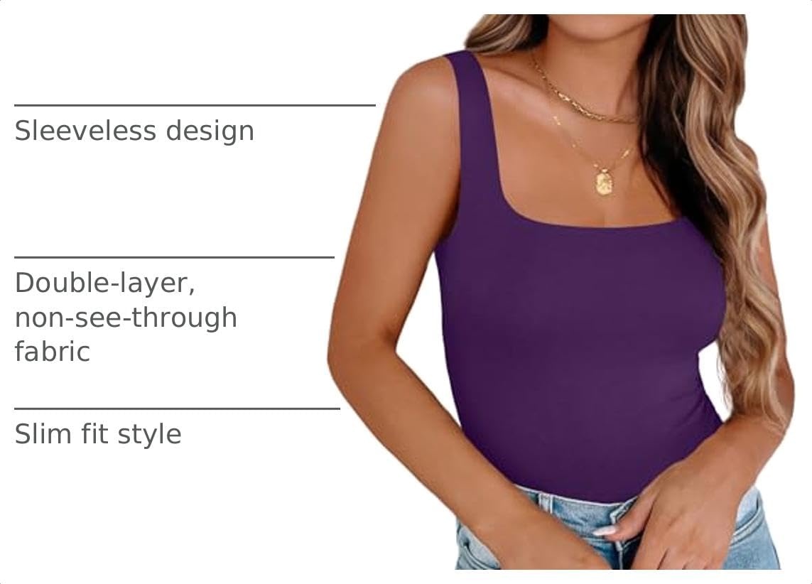 image:imageZeagoo Womens Square Neck Double Lined Tank Tops Cute Summer TopDeep Purple
