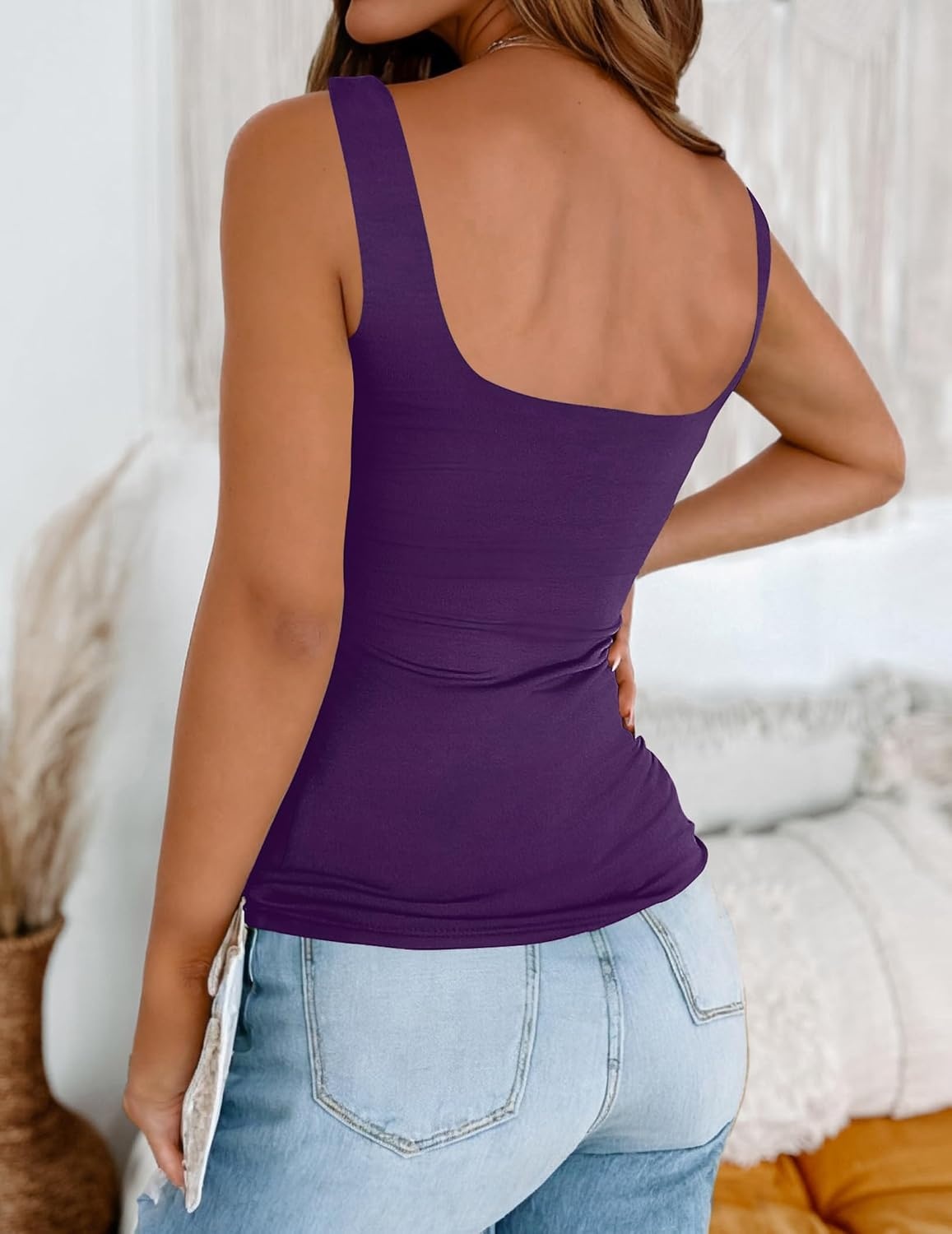image:imageZeagoo Womens Square Neck Double Lined Tank Tops Cute Summer TopDeep Purple