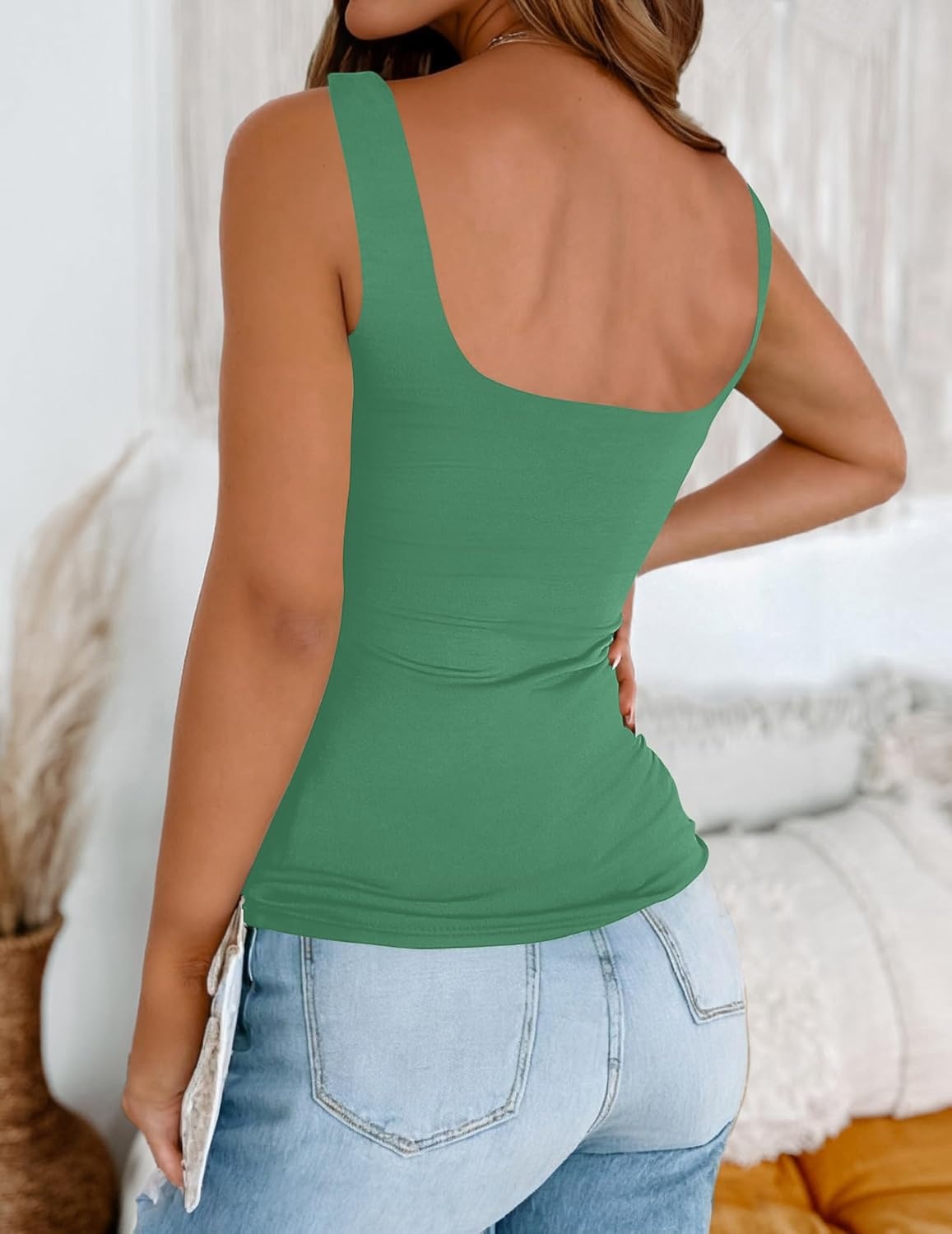 image:imageZeagoo Womens Square Neck Double Lined Tank Tops Cute Summer TopGreen