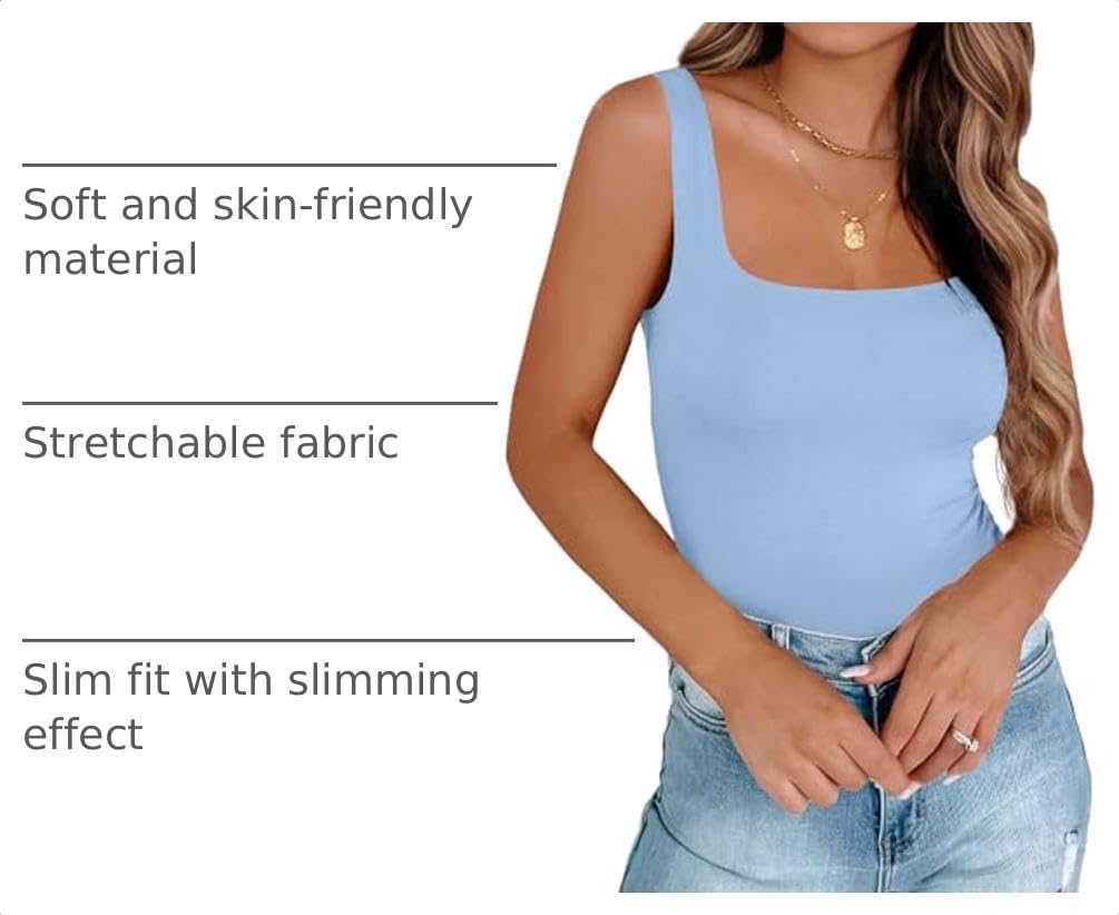 image:imageZeagoo Womens Square Neck Double Lined Tank Tops Cute Summer TopLight Blue