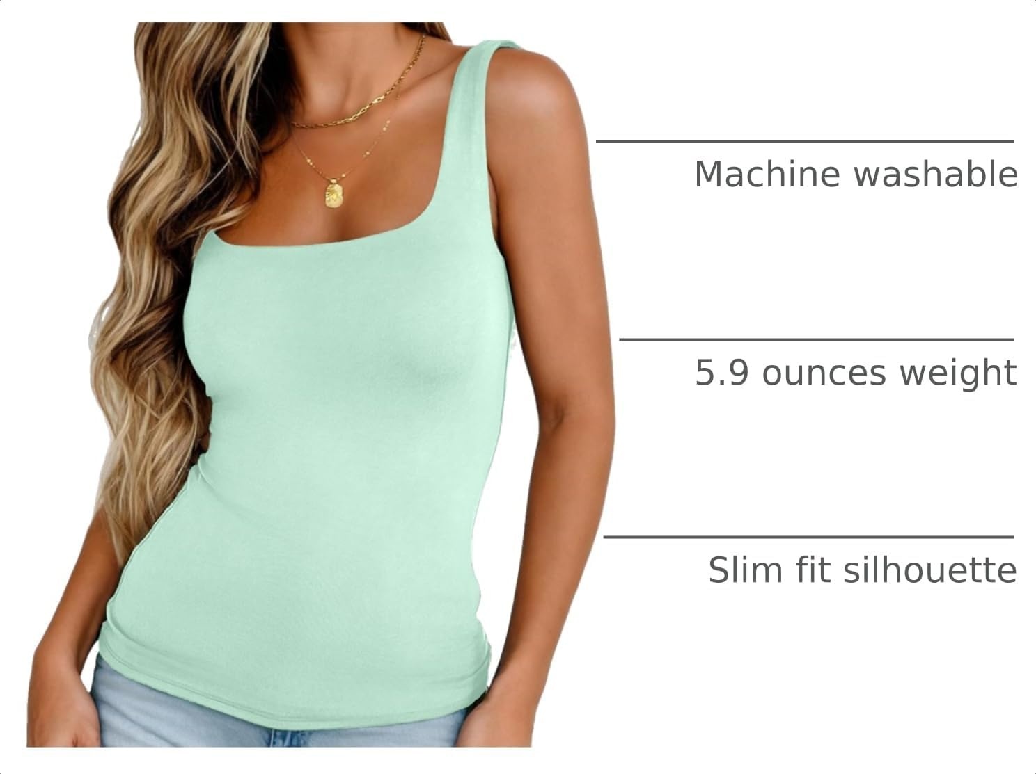 image:imageZeagoo Womens Square Neck Double Lined Tank Tops Cute Summer TopMint Green