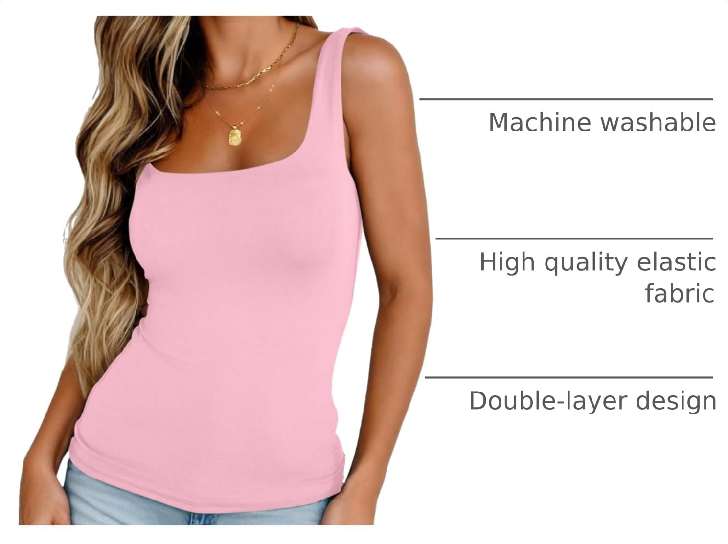 image:imageZeagoo Womens Square Neck Double Lined Tank Tops Cute Summer TopPink
