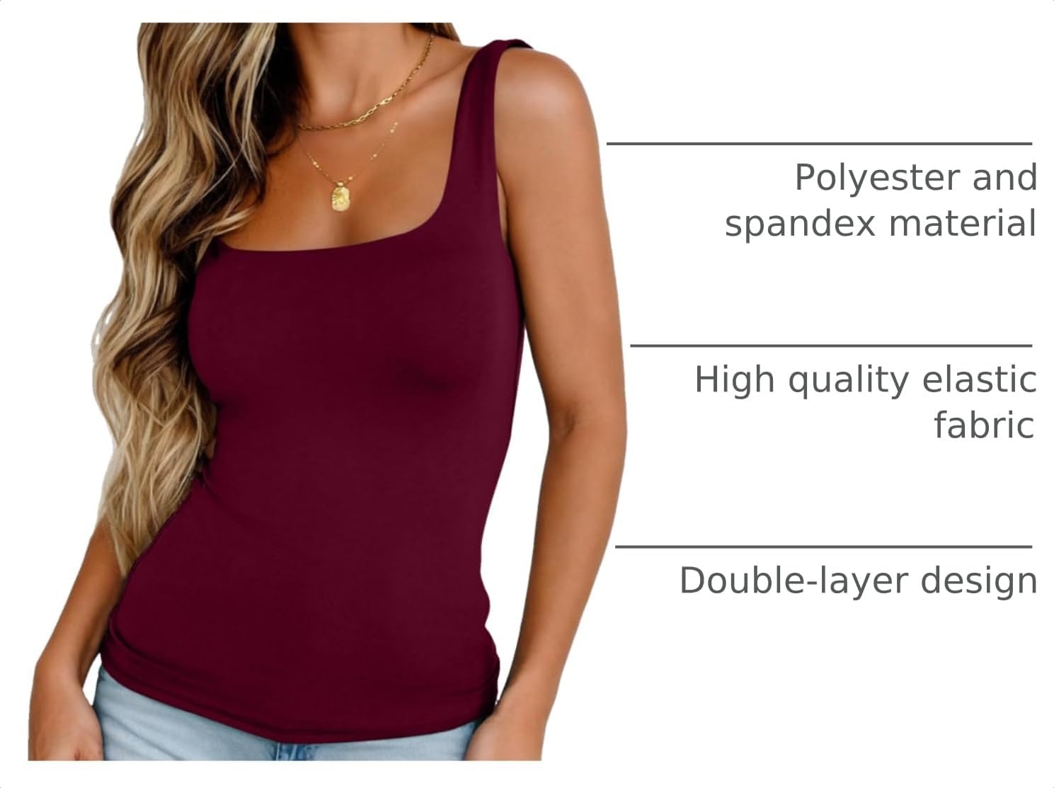 image:imageZeagoo Womens Square Neck Double Lined Tank Tops Cute Summer TopWine Red