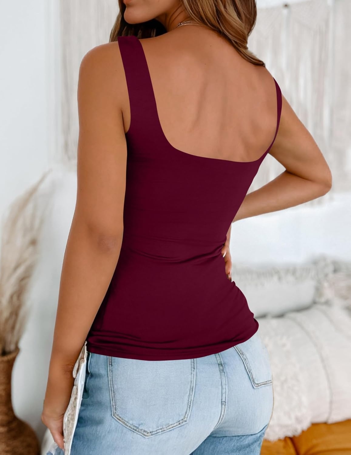 image:imageZeagoo Womens Square Neck Double Lined Tank Tops Cute Summer TopWine Red