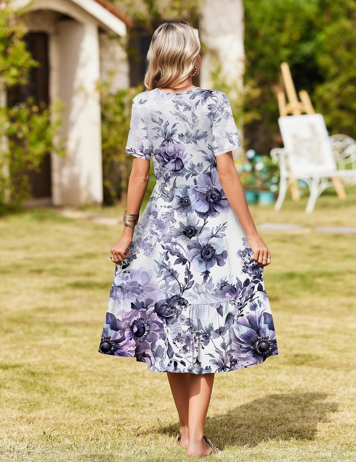 image:imageZeagoo Womens Summer Casual Dresses Short Sleeve Midi Warp VNeck Floral Dress with Pockets Tiered Flowy A Line SundressPurple Floral