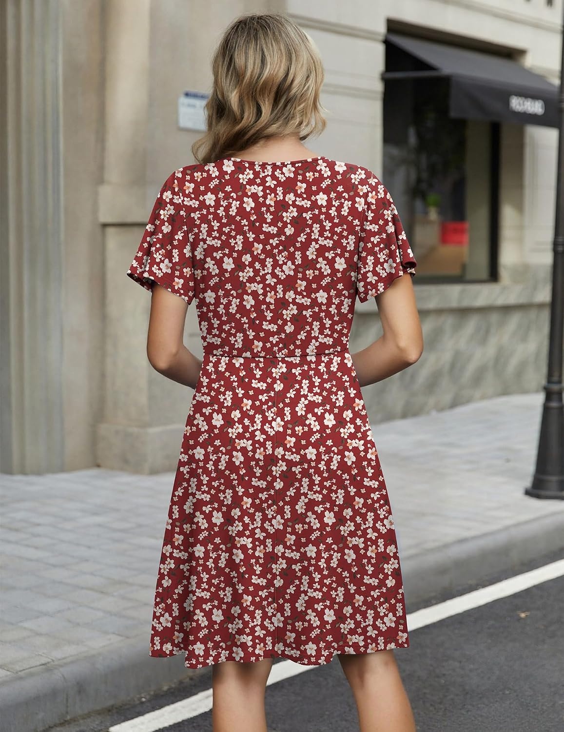 image:imageZeagoo Womens Summer Dresses Wrap V Neck Dress Floral ALine Ruffle Sleeve Casual Sundress with Pockets 202601ared Floral 1