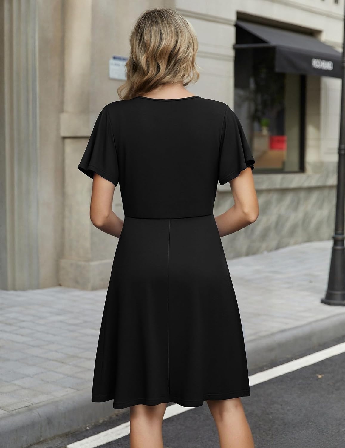 image:imageZeagoo Womens Summer Dresses Wrap V Neck Dress Floral ALine Ruffle Sleeve Casual Sundress with Pockets 202601black